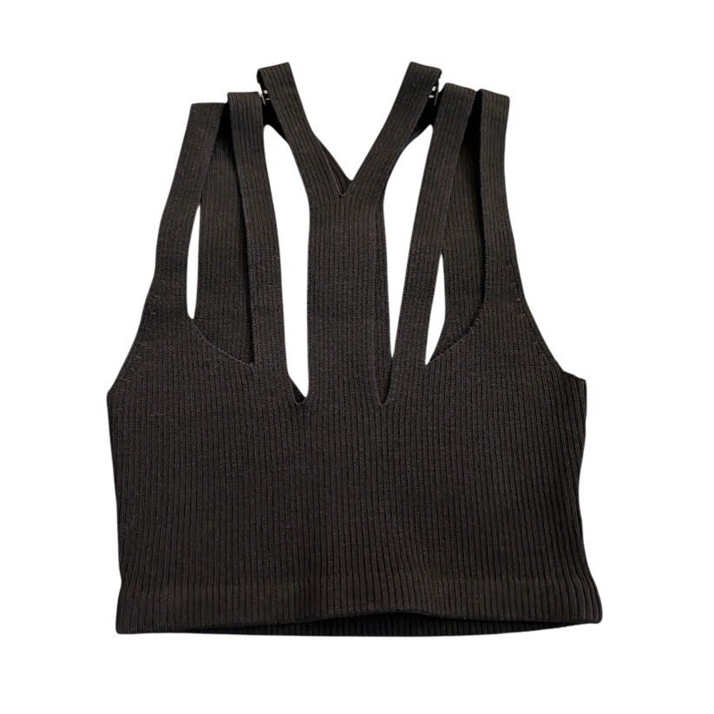 Dion Lee Black Ribbed Cutout Strappy Tank Top Size S Festival Minimalism